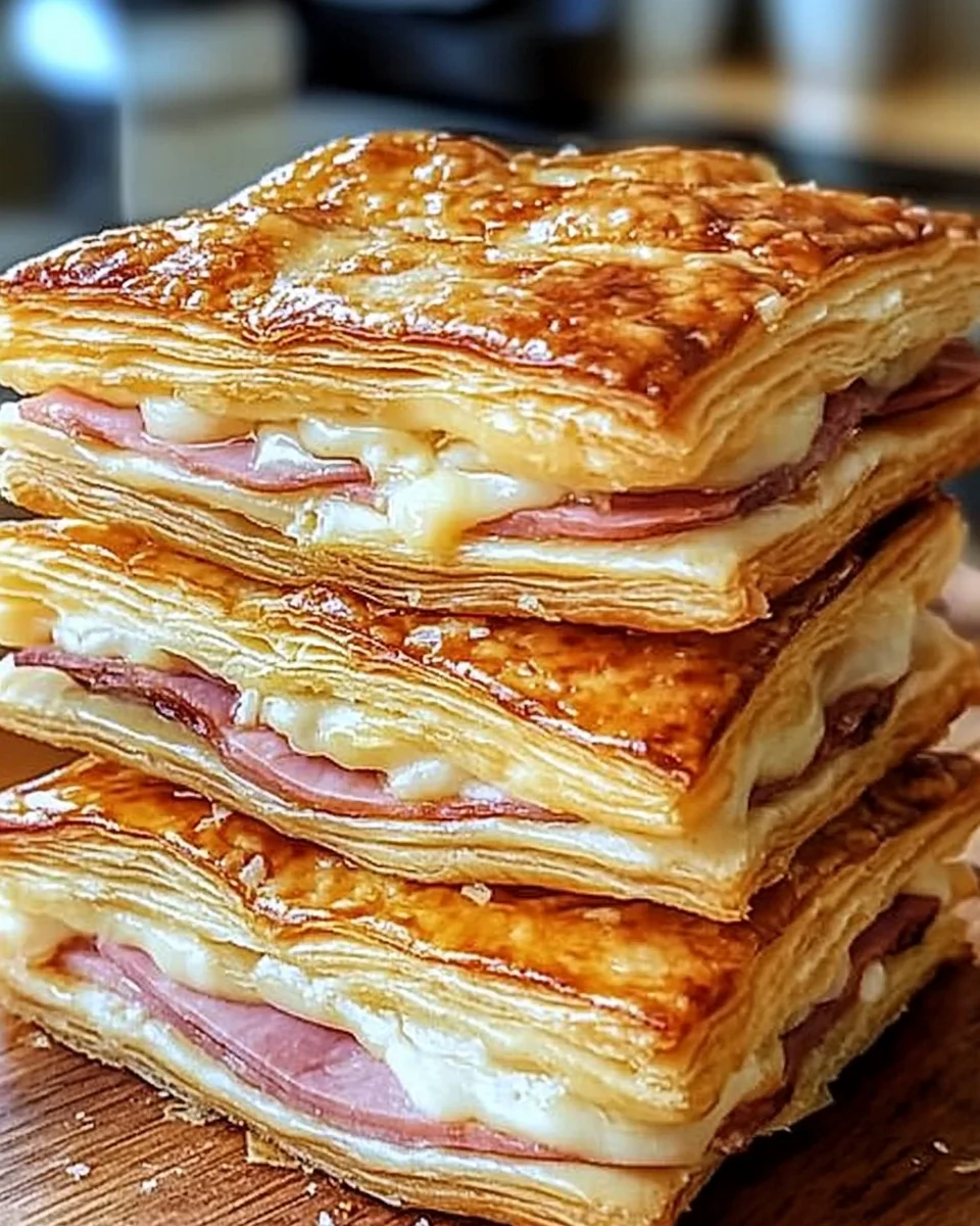 Crispy Ham & Cheese Puff Pastry Stacks: A Golden, Gooey Delight