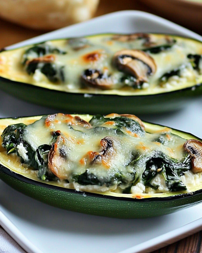 Stuffed Zucchini Boats with Spinach, Mushroom, and Ricotta are delicious!