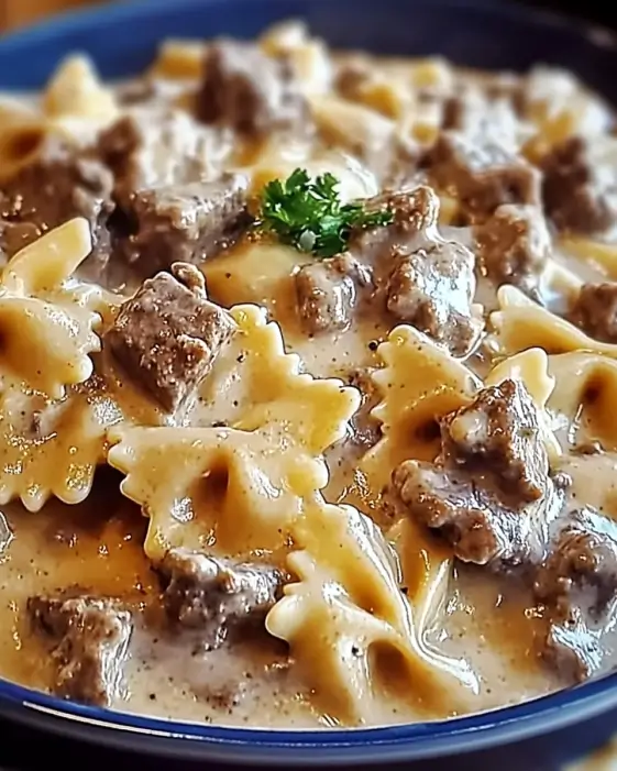 Creamy Beef Bowtie Pasta is a family favorite dish.