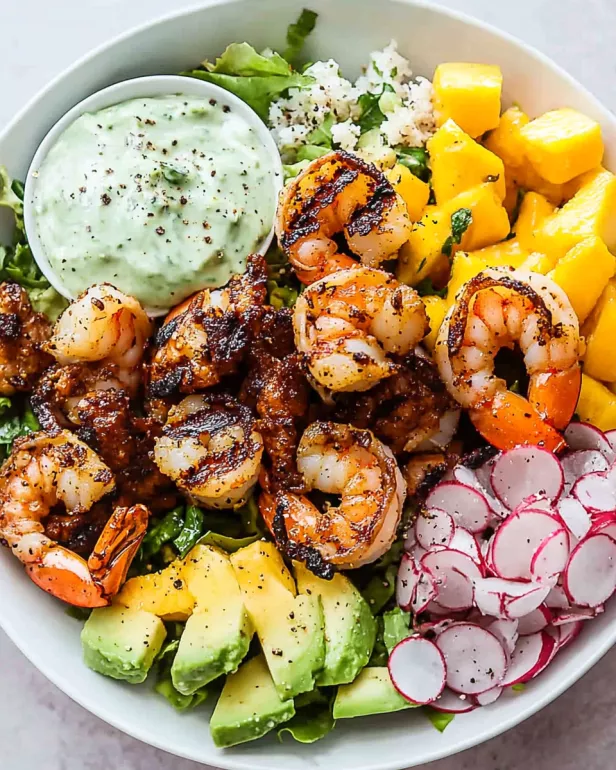 Grilled Shrimp Salad with Avocado and Mango delights!