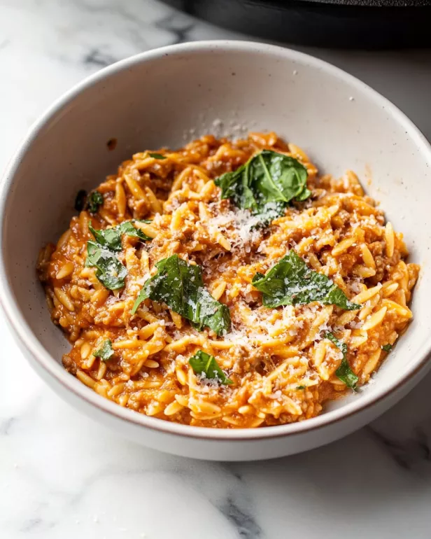 Ground Beef Orzo Skillet Recipe is a family favorite!