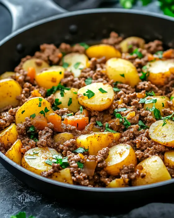 Hearty Ground Beef and Potatoes Skillet is delicious!
