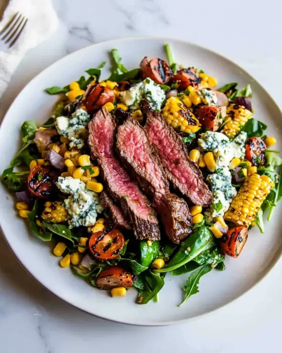 Balsamic Steak Gorgonzola Salad with Grilled Corn is divine!