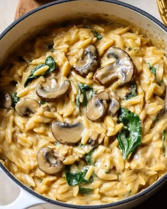 Creamy Mushroom and Spinach Orzo Recipe is a must-try!