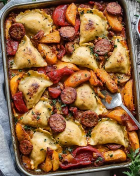 Sausage and Veggie Pierogi Bake: A Delicious Dinner Idea!