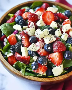 Spinach Berry Salad with Sweet Poppy Seed Dressing delights your taste buds!