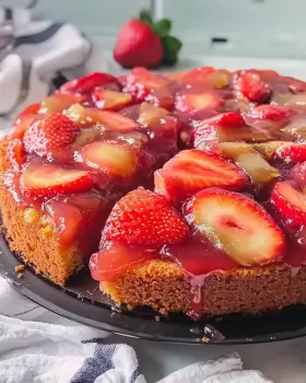 Strawberry Rhubarb Upside Down Cake is a must-try!