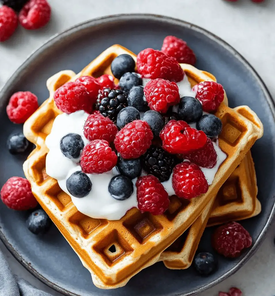Almond Flour Waffles with Greek Yogurt and Berries Delight!