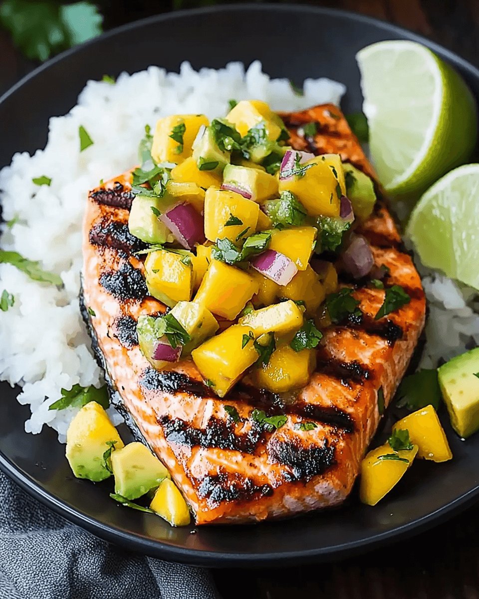 Grilled Lime Salmon with Mango Avocado Salsa recipe delights!