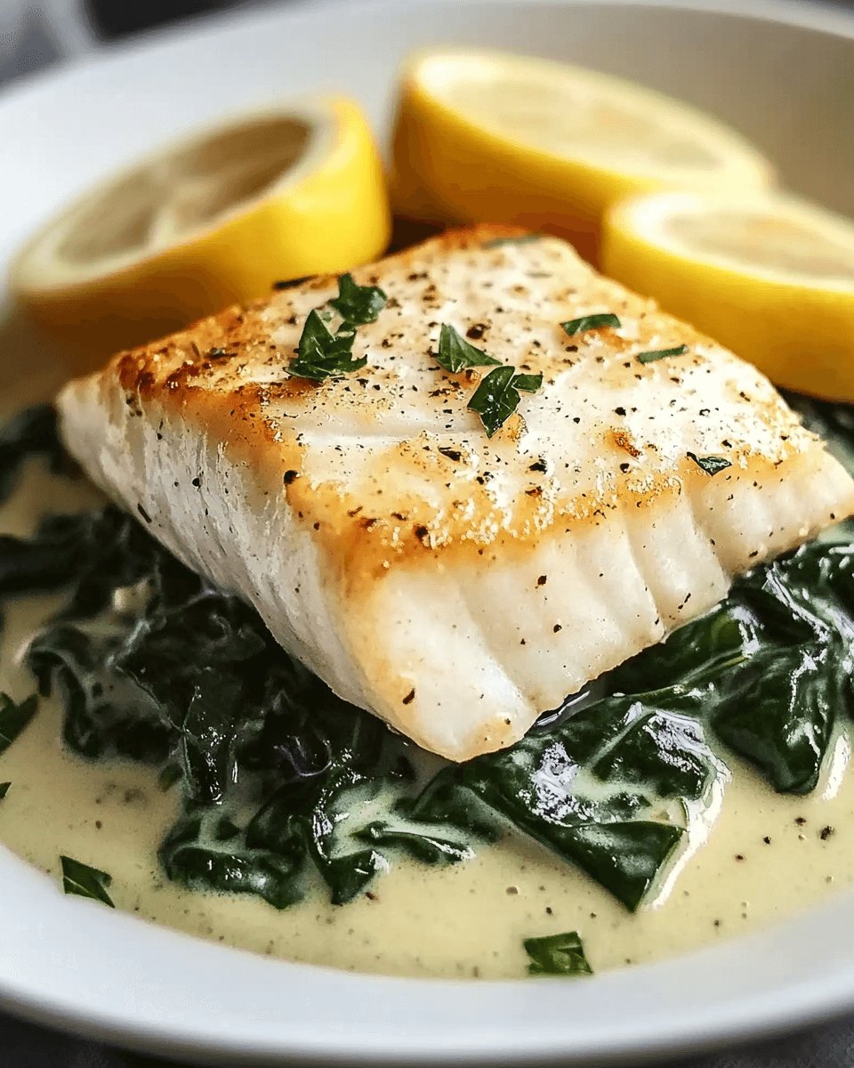 Lemon Garlic Sea Bass with Creamed Spinach Recipe Delight!