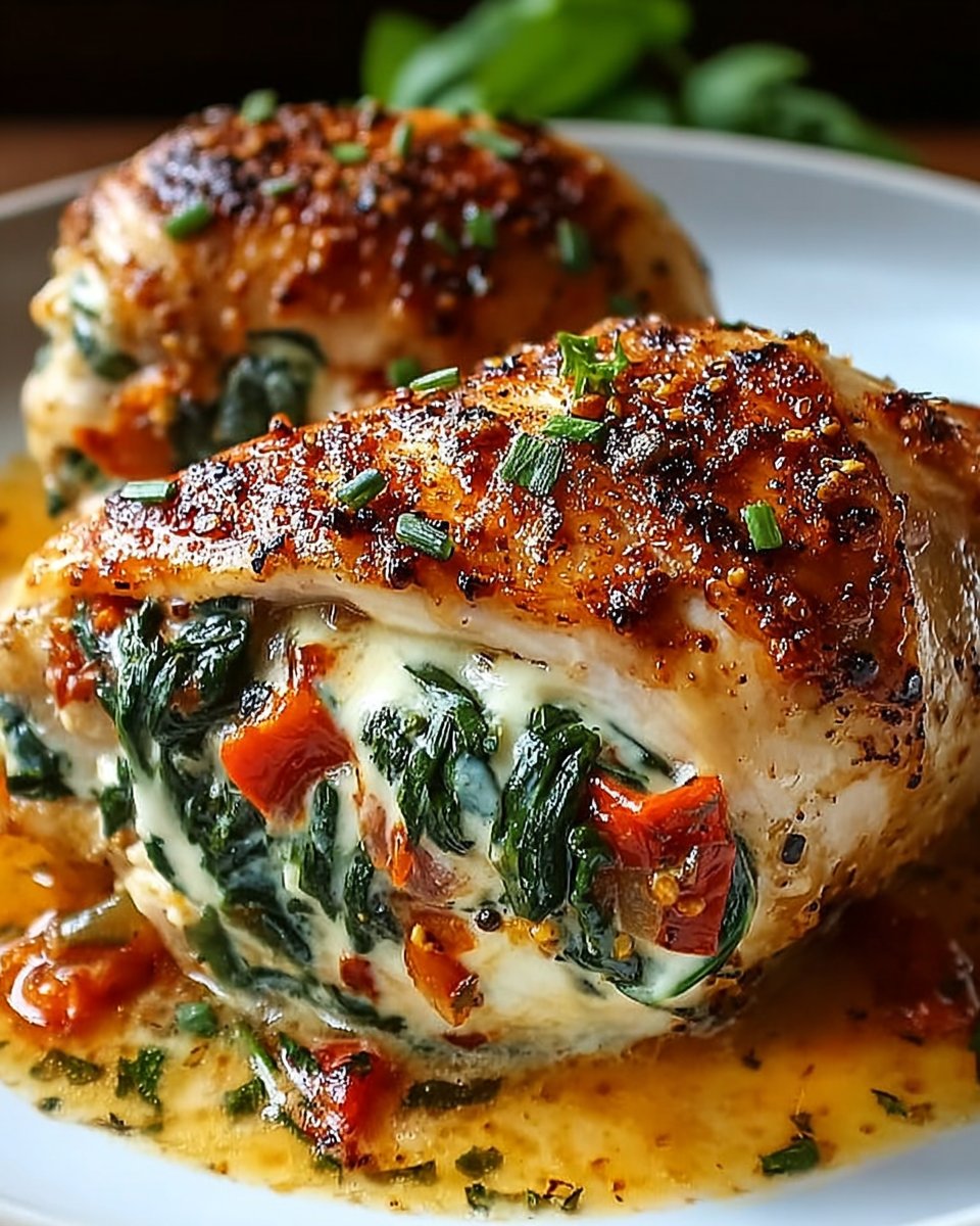 Creamy Roasted Red Pepper & Spinach Stuffed Chicken made easy!