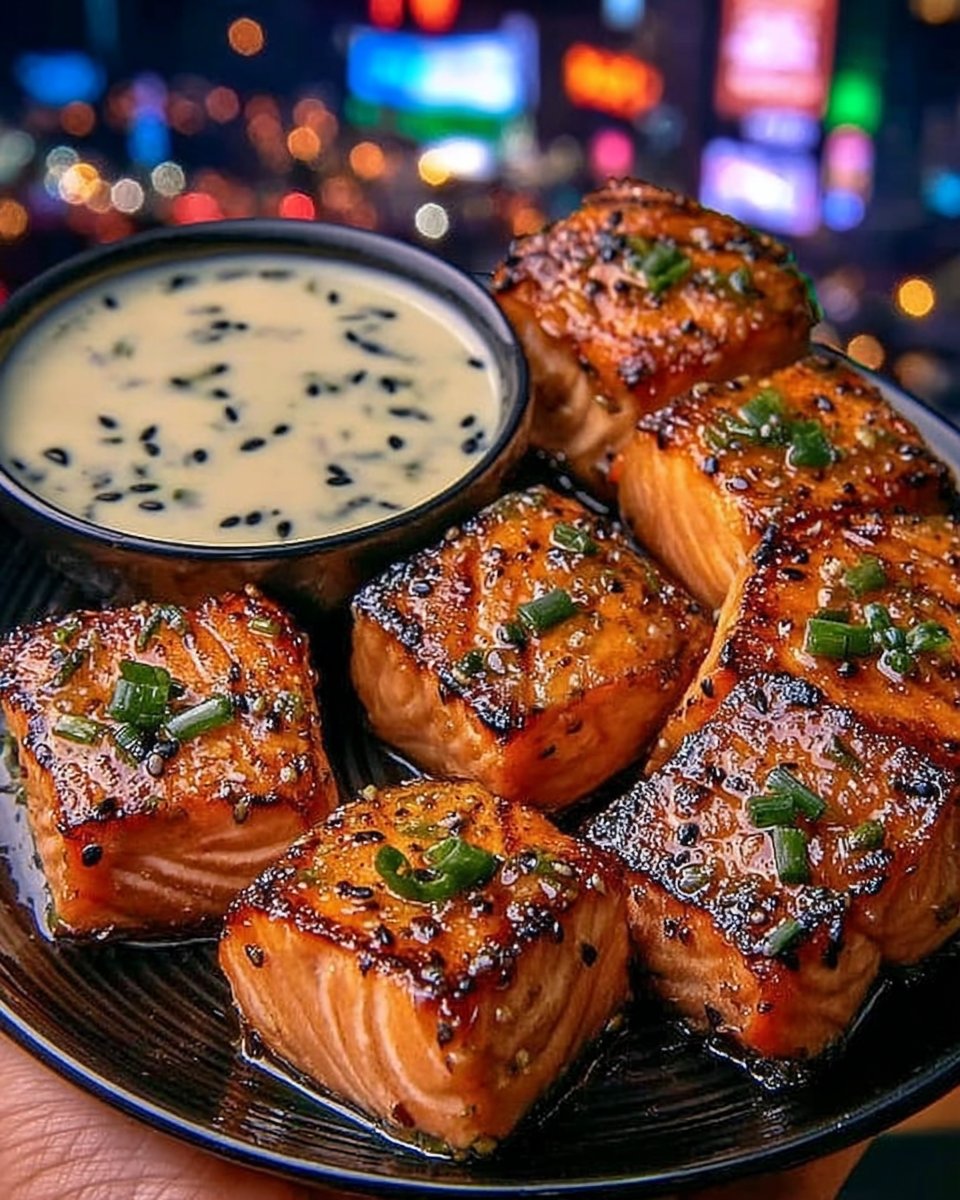 Honey Glazed Salmon Bites with Ginger Ranch Delight You!