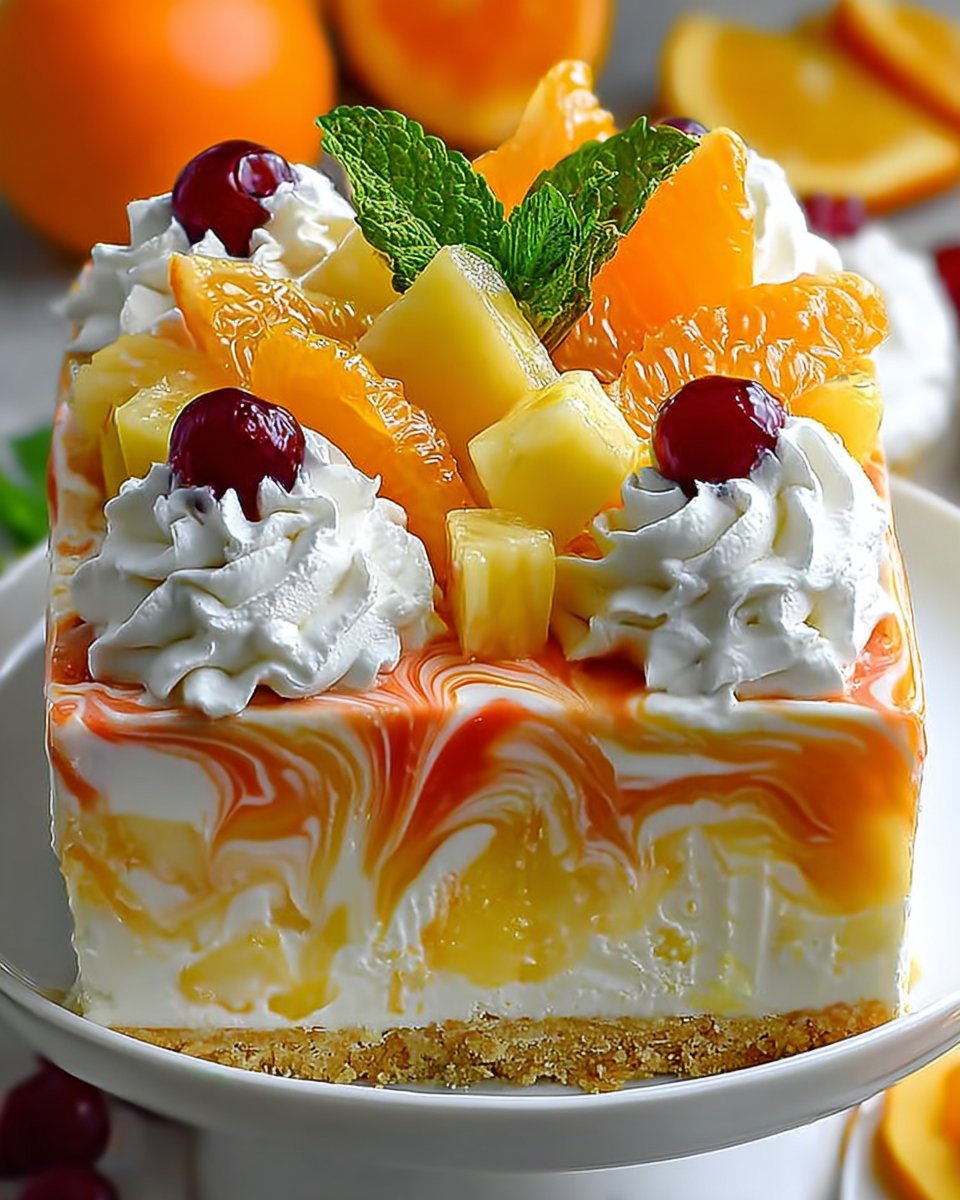 No-Bake Orange Pineapple Swirl Cheesecake Delight Awaits!