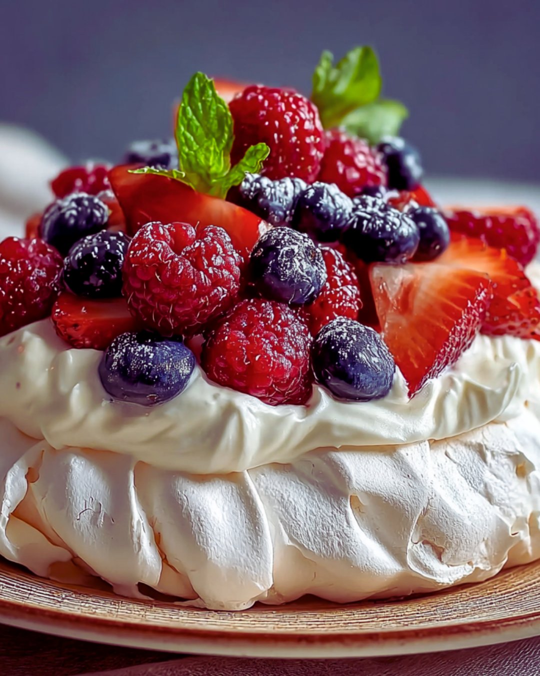 Crispy Meringue Pavlova with Fresh Berries delights every bite!