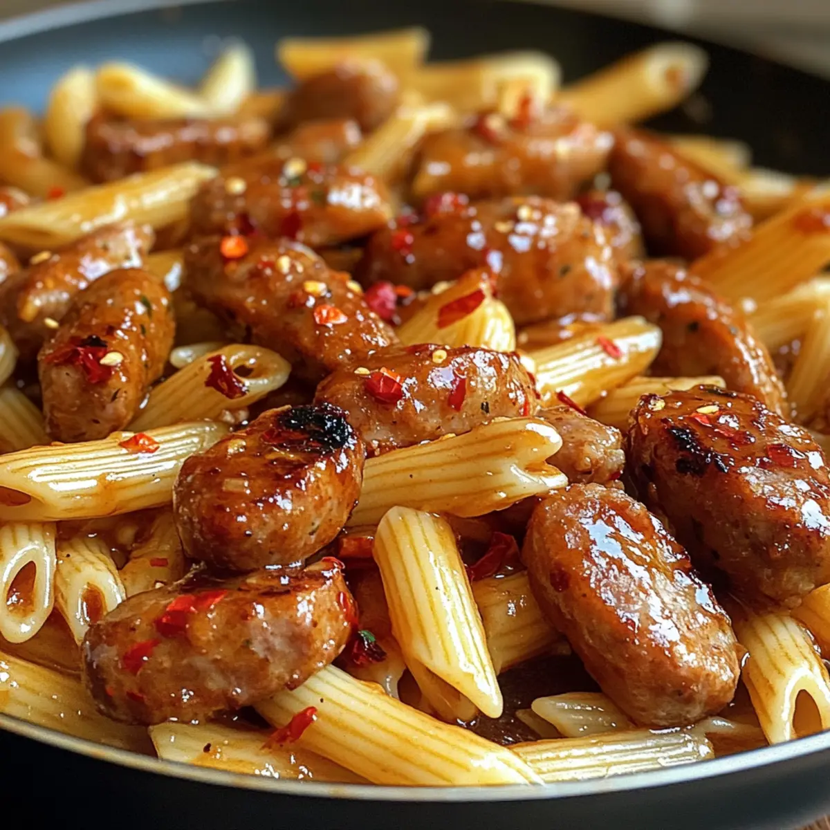 Sticky Honey Garlic Sausage Pasta Skillet in Just 30 Minutes