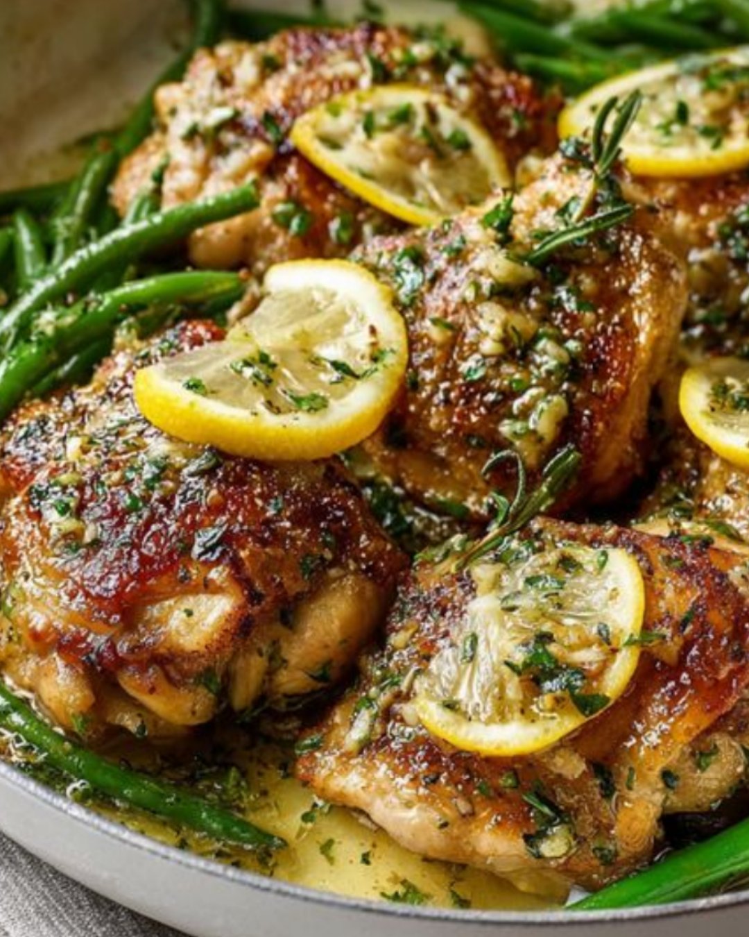 Juicy Lemon Garlic Butter Thighs with Generous Green Beans Skillet Made Easy!