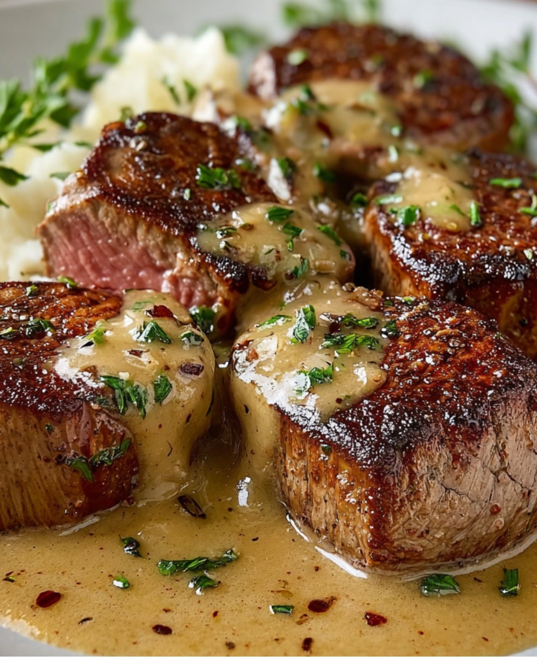 Roasted Beef Medallions with Creamy Onion Gravy Delight!