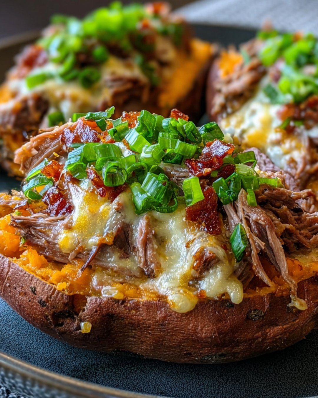Cheesy Prime Rib Loaded Sweet Potatoes Delight Your Tastebuds