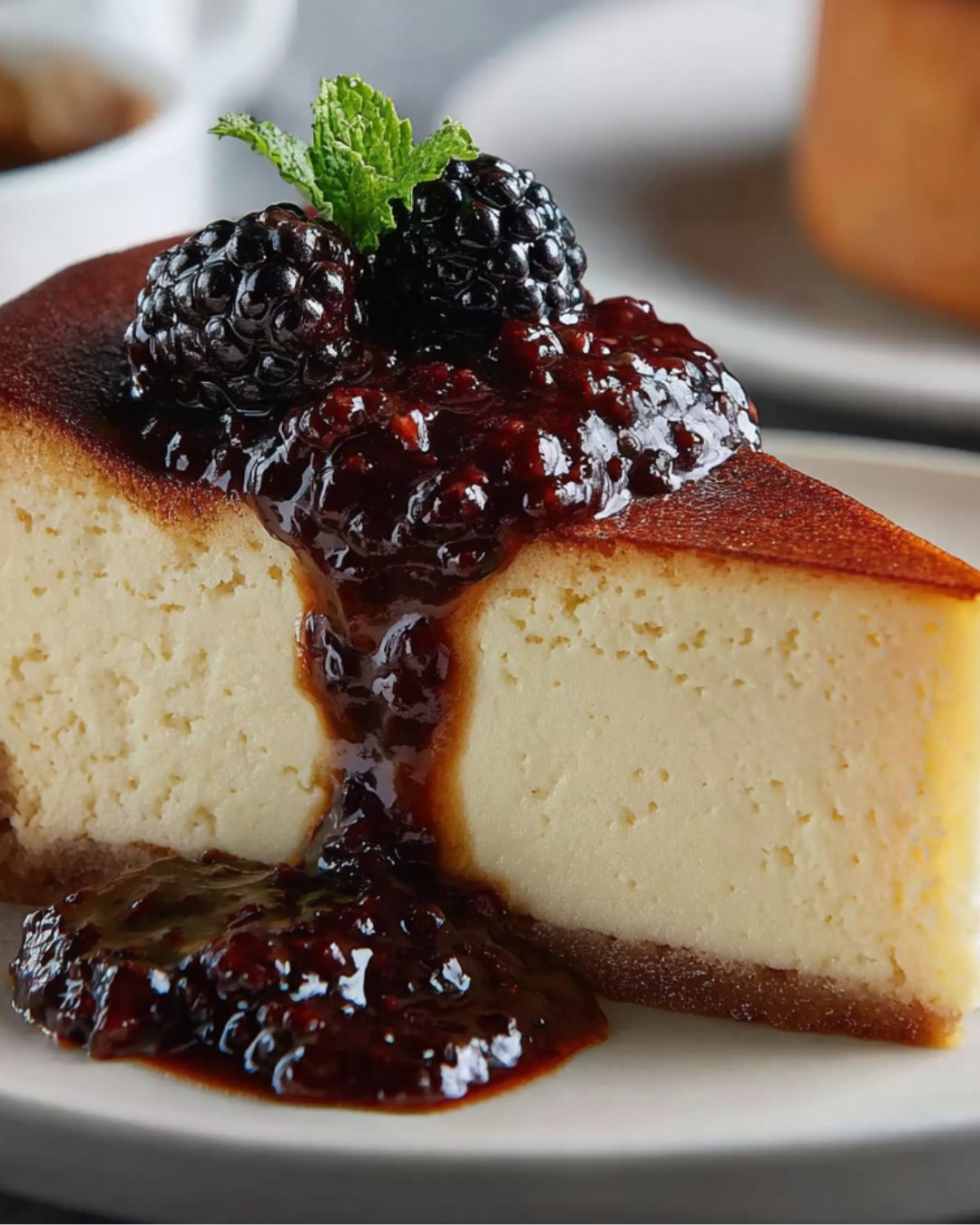 London Fog Basque Cheesecake with Blackberry Sauce Bliss