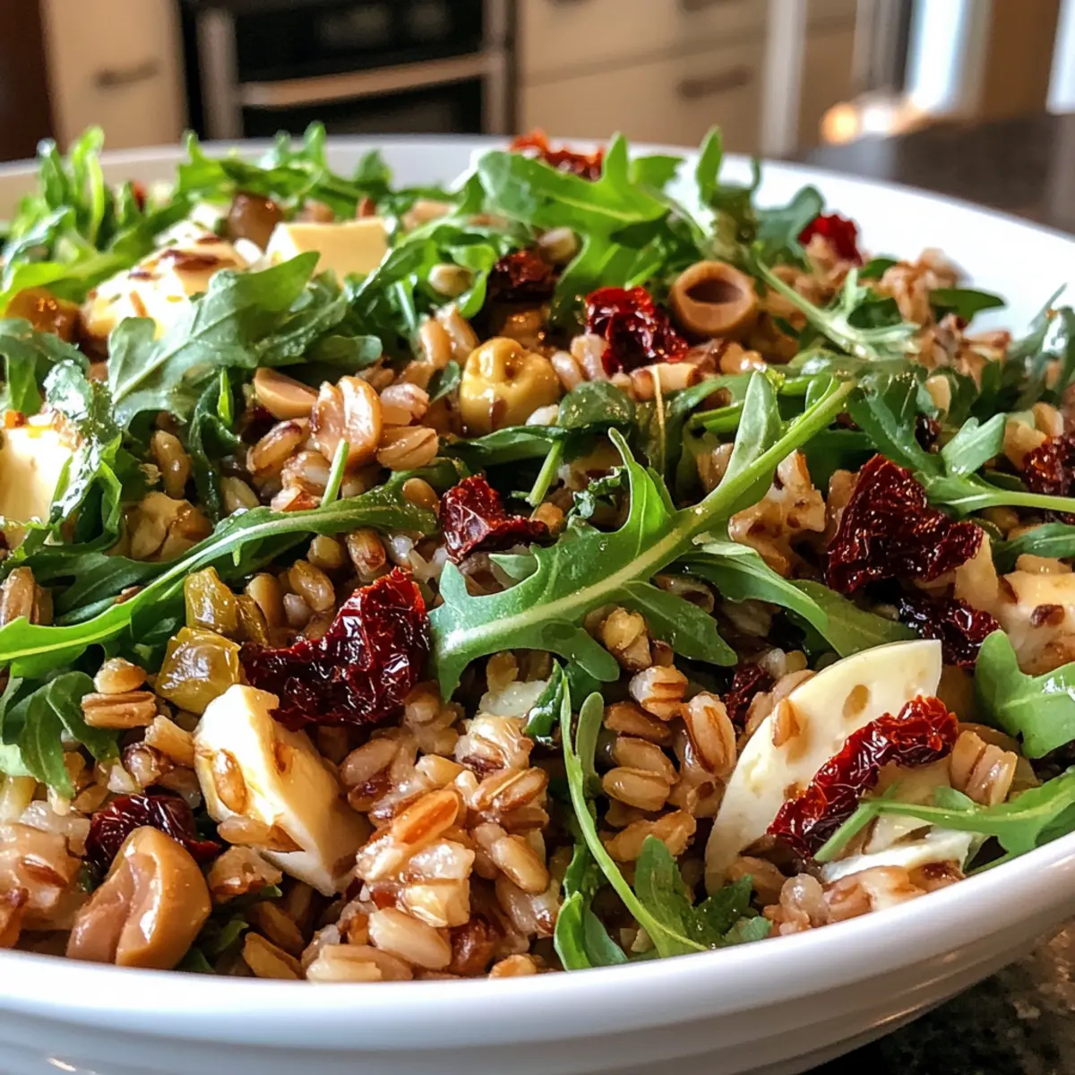 Mediterranean Antipasto Farro Salad with Sun-Dried Tomato Vinaigrette