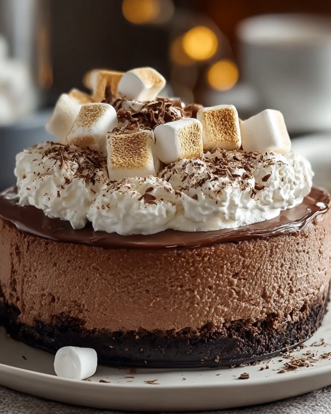 Hot Cocoa Cheesecake with Marshmallow Whipped Cream - Indulge in a Chocolate Delight!