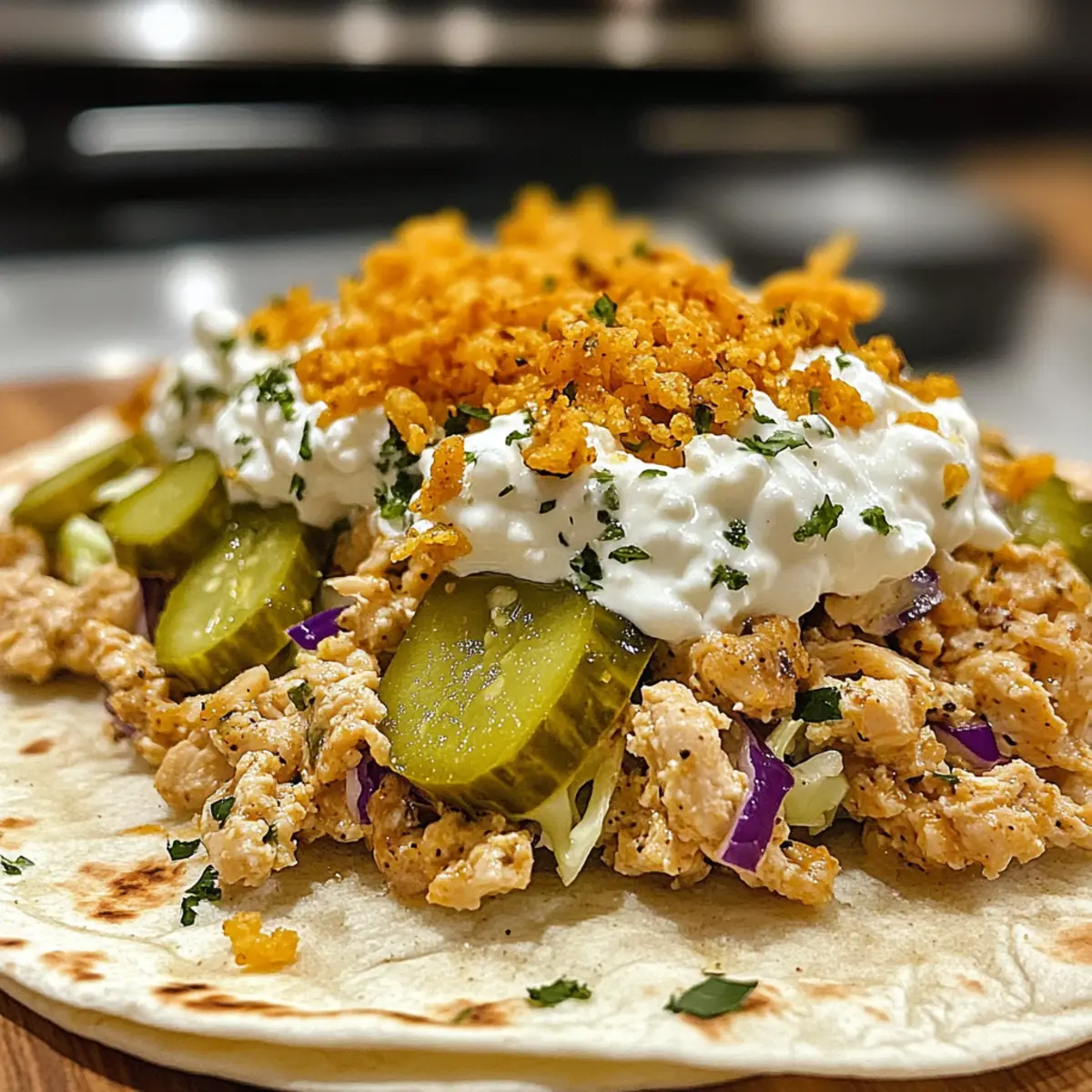 Dill Pickle Ranch Smash Chicken Tacos with Crispy Cheese Delight