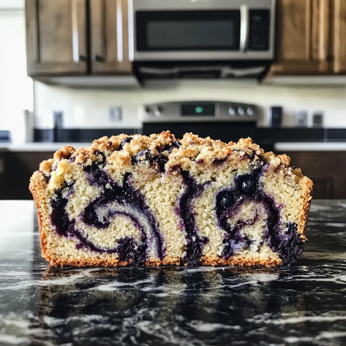 Blueberry Pie Quick Bread with Crunchy Almond Topping