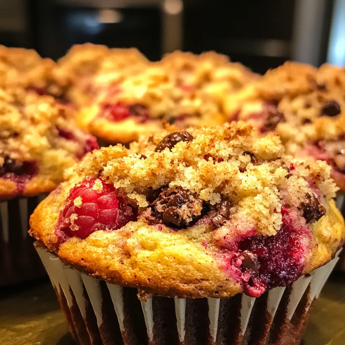 Delicious Dark Chocolate Chunk Raspberry Crumb Muffins to Savor