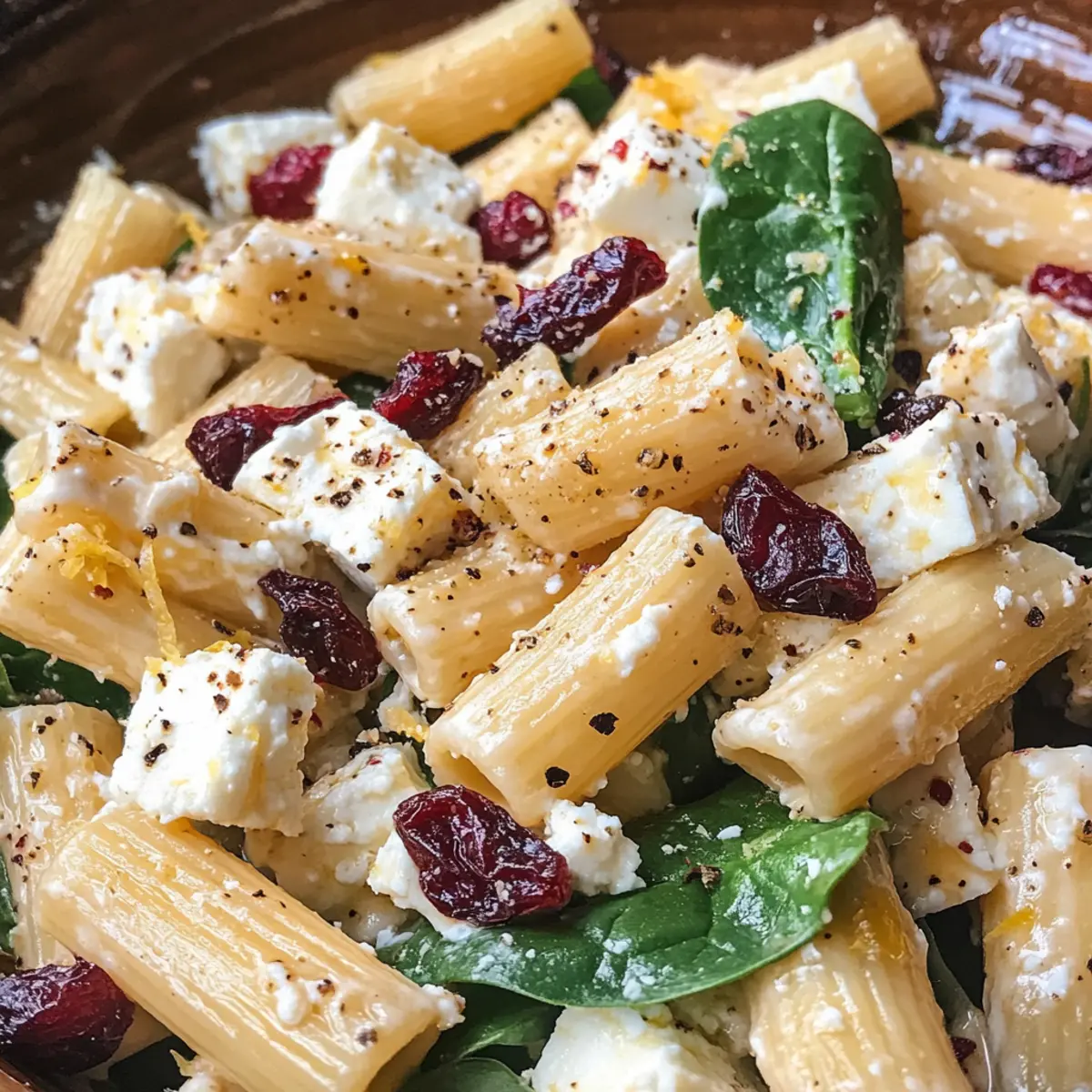 Feta & Cranberry Rigatoni Salad with Lemon Vinaigrette