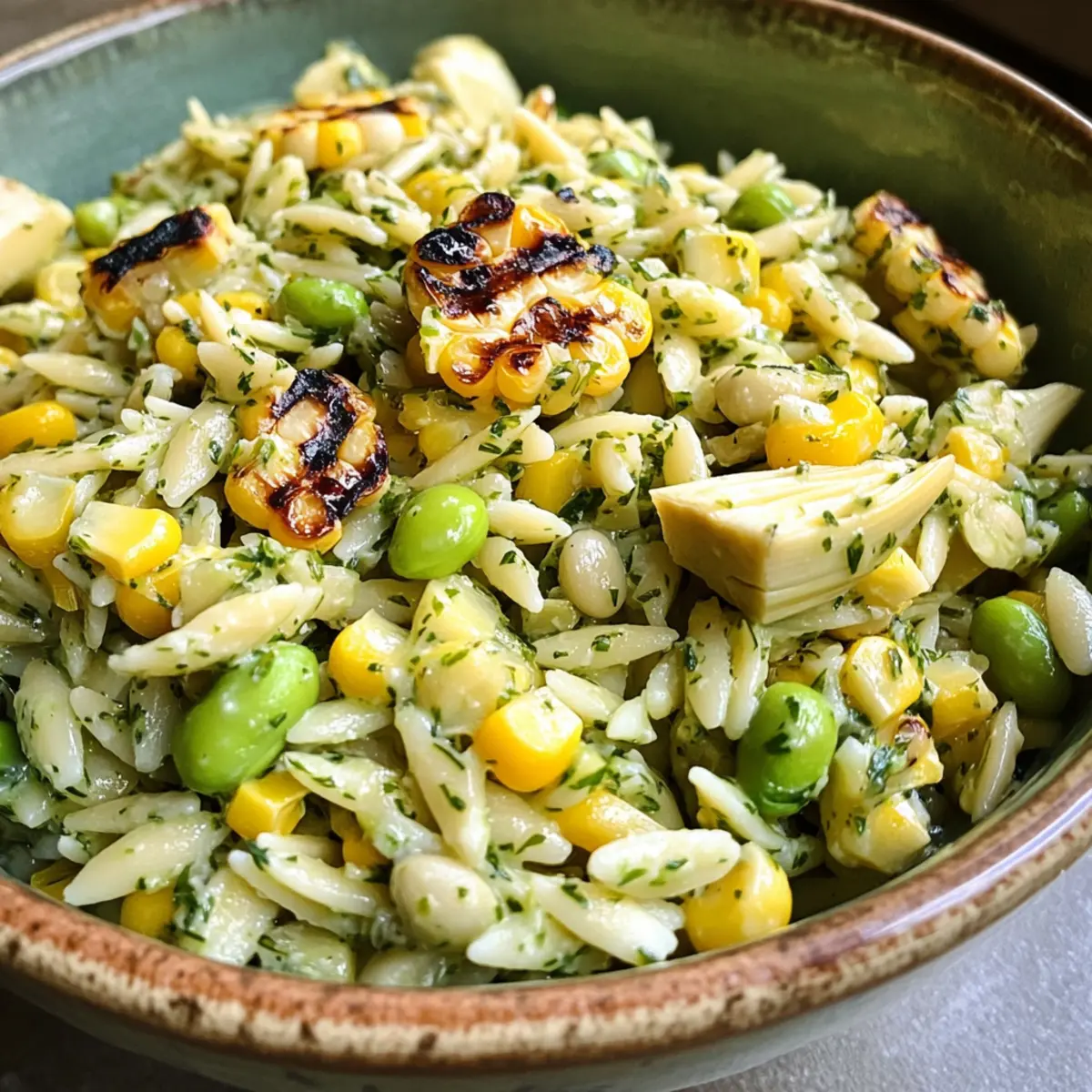 Grilled Corn Orzo Salad with Scallion Dill Dressing