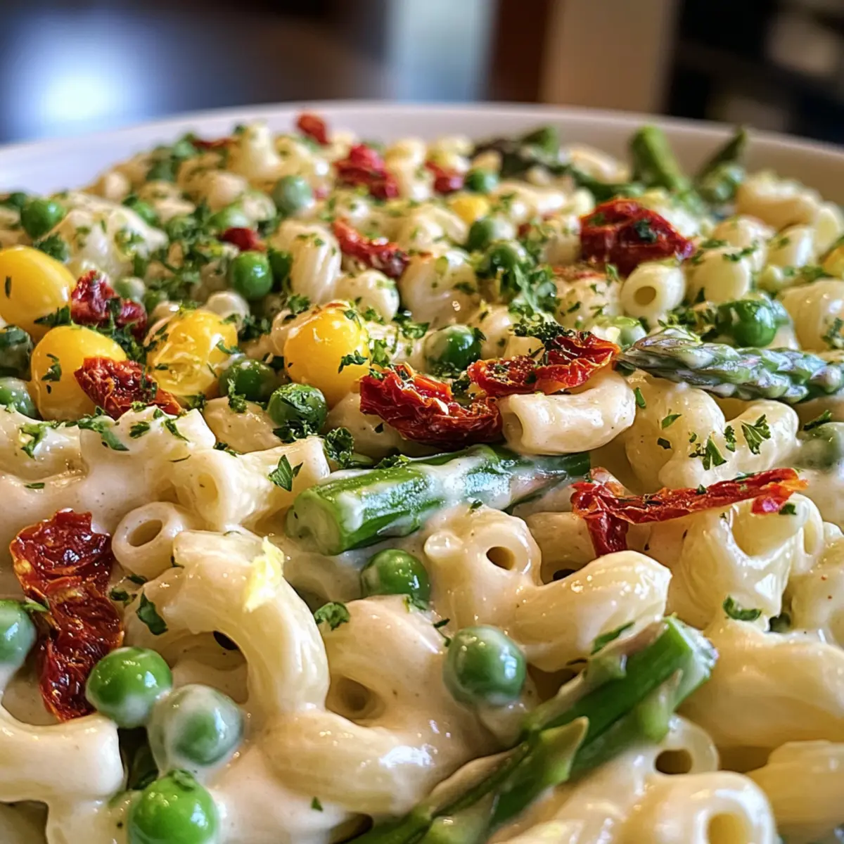 Lemon-Dijon Asparagus and Pea Macaroni Salad Bliss