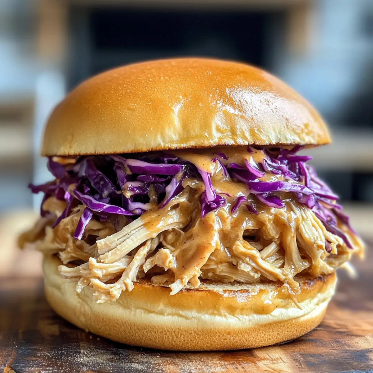 Savory Slow Cooker Honey Mustard Shredded Chicken Sandwich