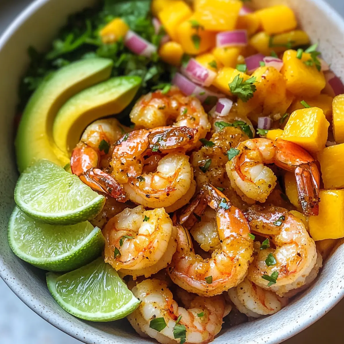 Bright Shrimp and Avocado Bowls with Mango Salsa & Lime-Chili Sauce
