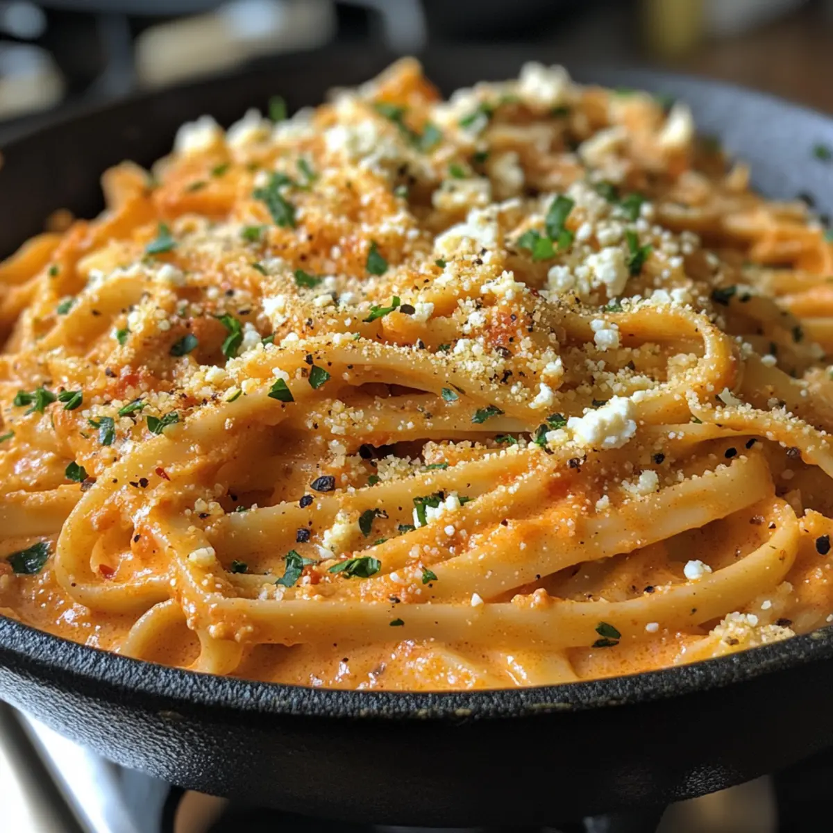 Creamy Roasted Red Pepper & Goat Cheese Alfredo Bliss