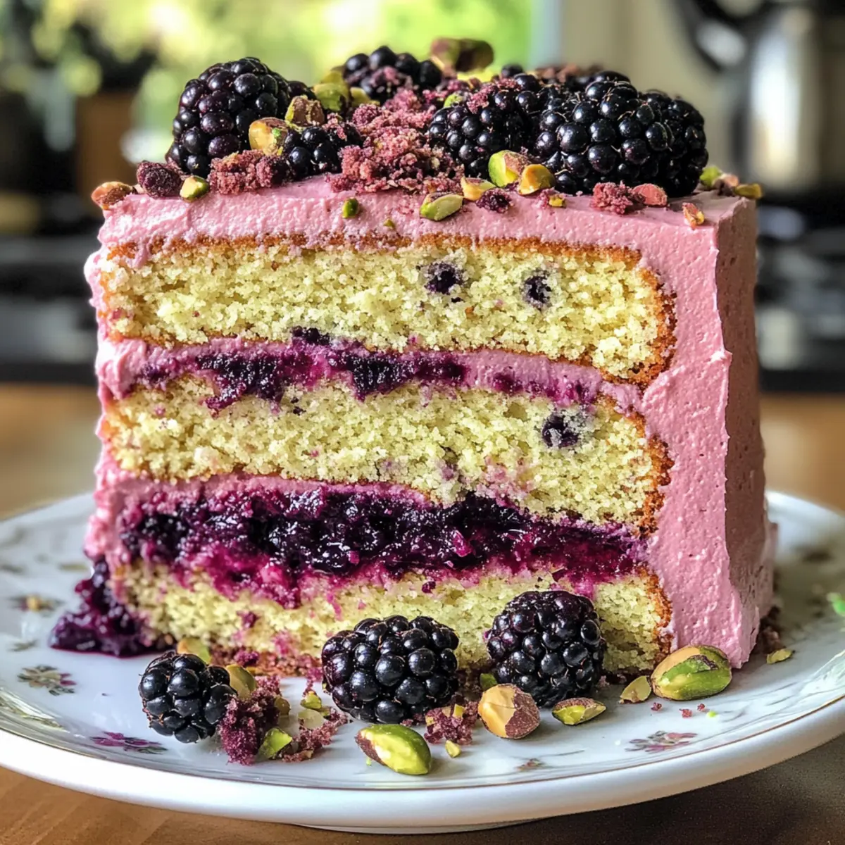 Deliciously Moist Pistachio and Blackberry Olive Oil Cake