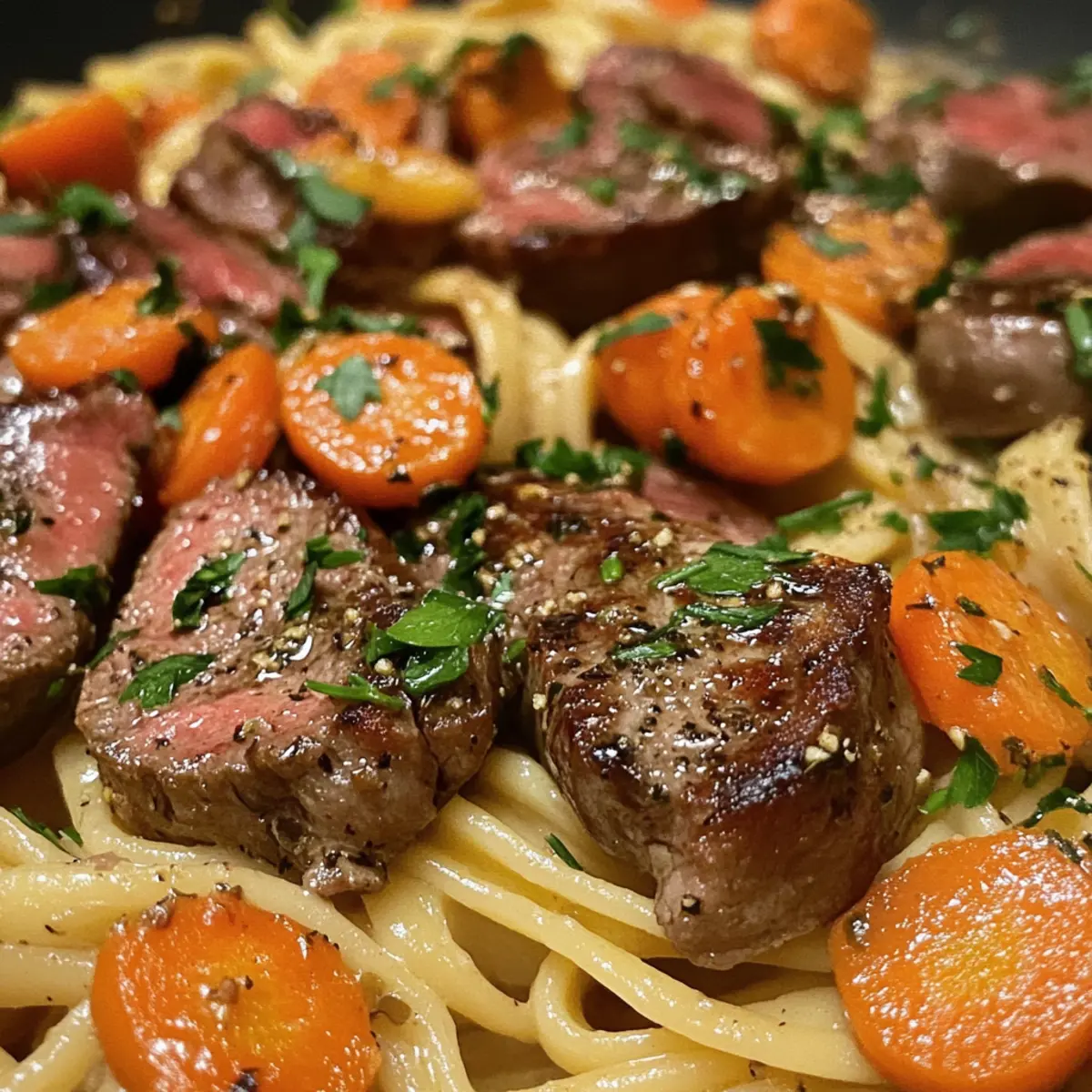 Cowboy Butter Steak Linguine with Roasted Carrots Bliss