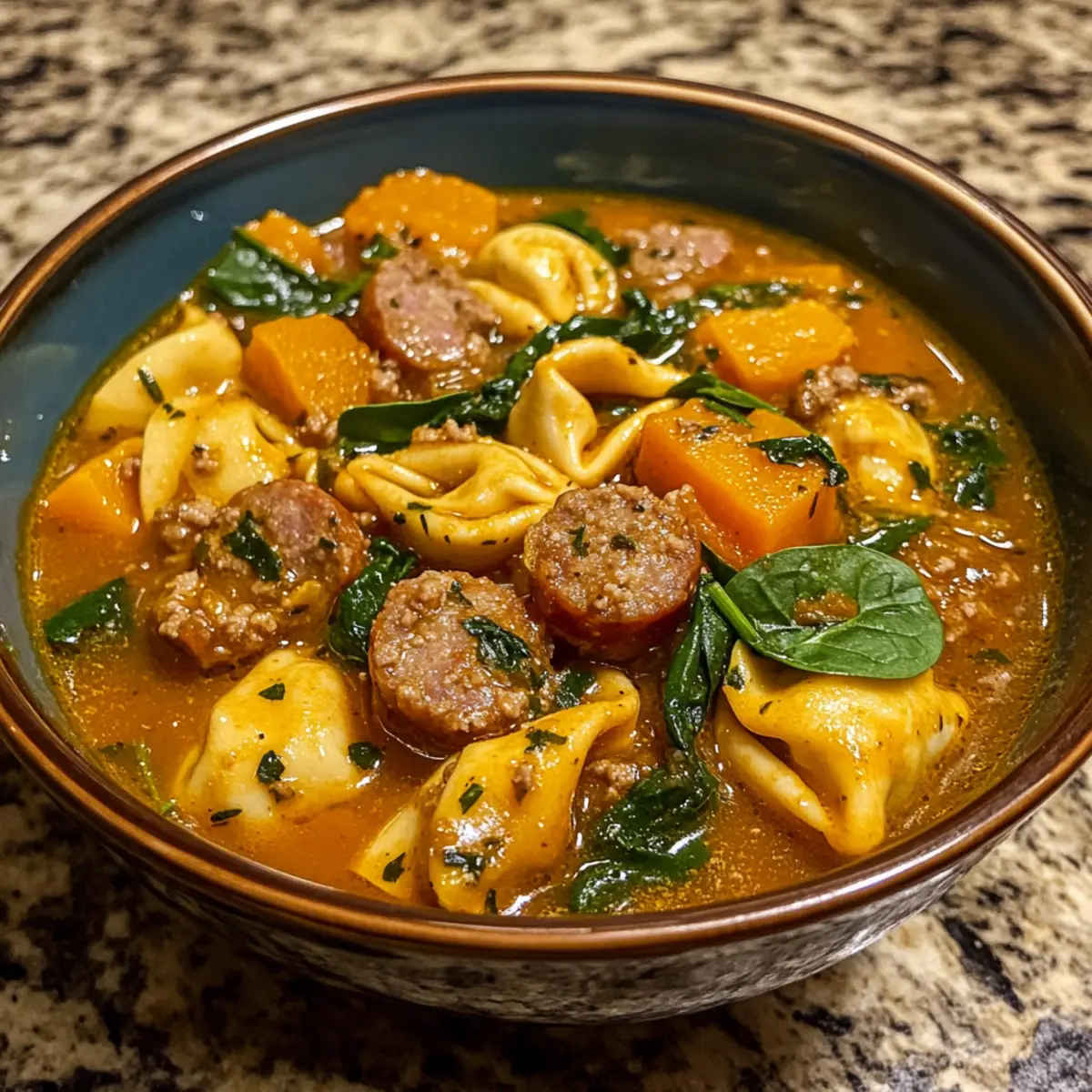 Butternut Squash Sausage Tortellini Soup With Sage Cheese Swirl