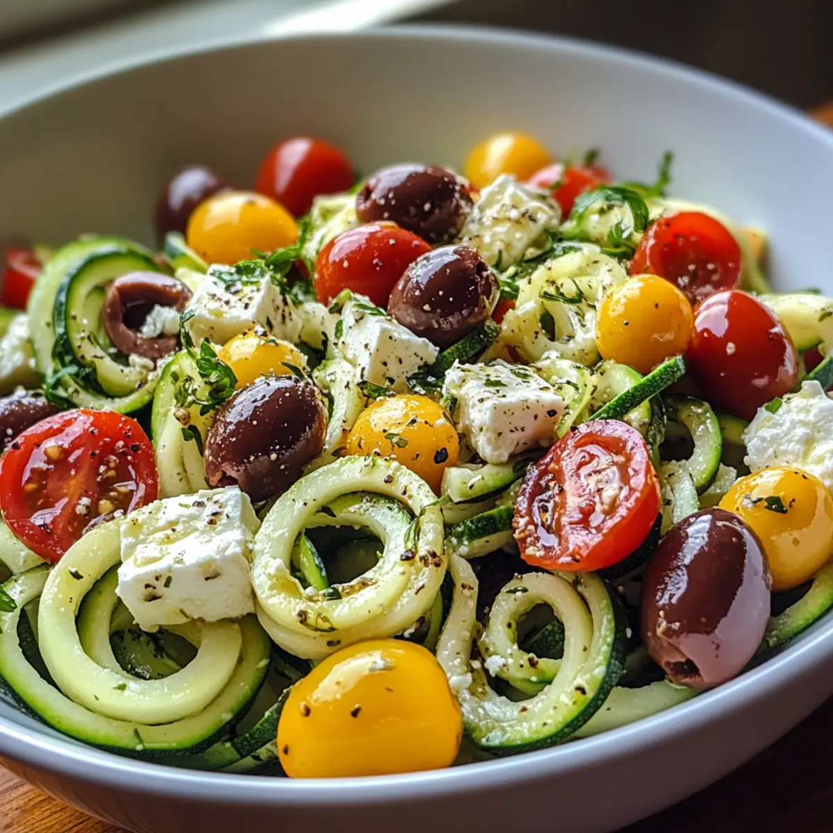 Fresh Low-Carb Zucchini Noodle Greek Salad