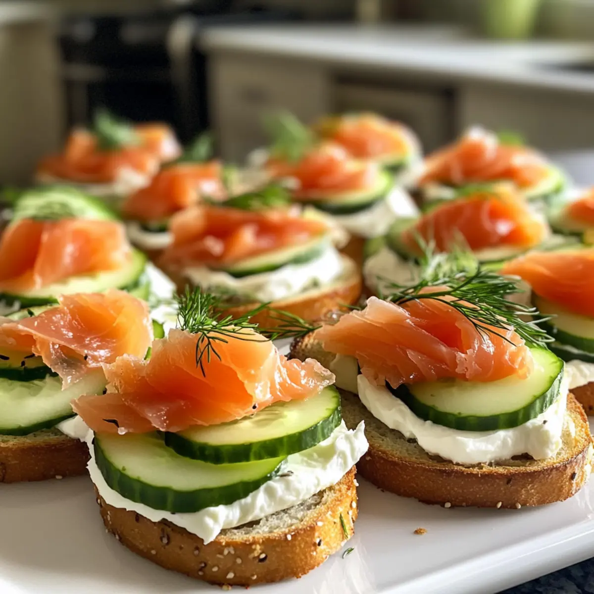 Crispy Bagel Cucumber Bites with Smoked Salmon