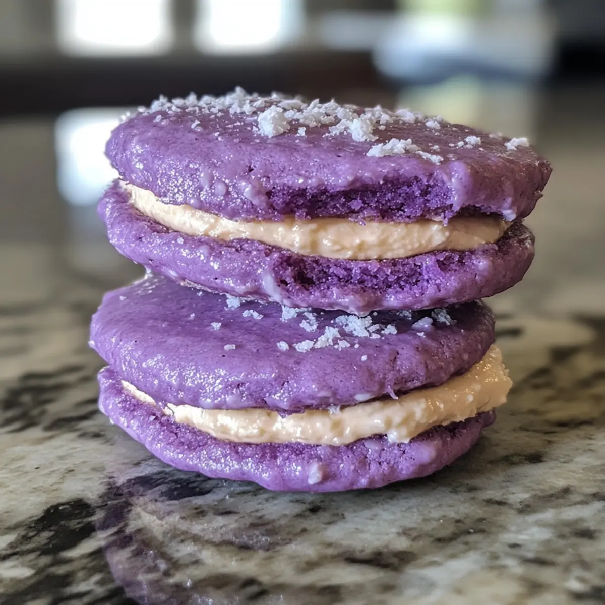 Ube Crinkle Sandwich Cookies with Creamy Coconut Filling Delight