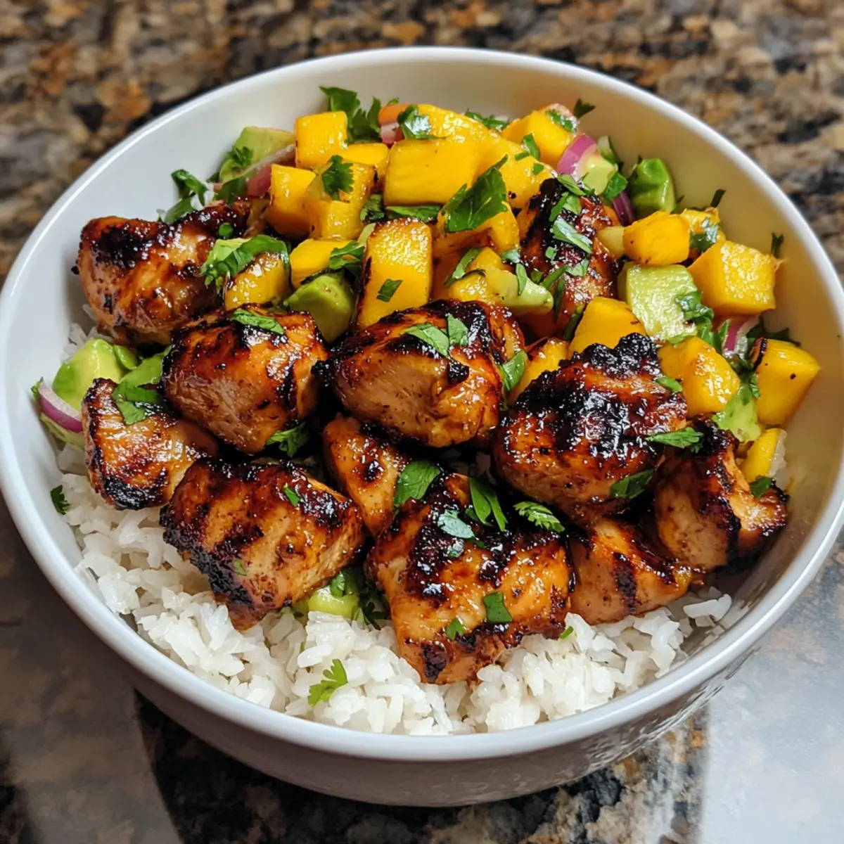 Grilled Maple Sriracha Chicken Bites with Coconut Rice Bliss