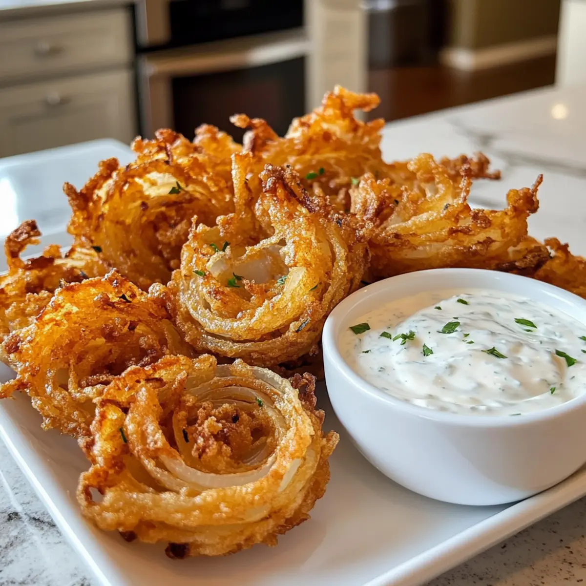 Crispy Mini Blooming Onions with Buttermilk Dip for Game Day